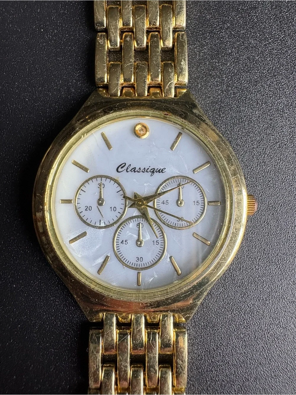 Classique Gold Tone Bracelet Watch with White Dial